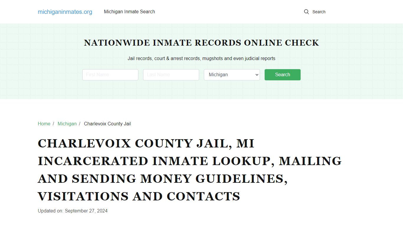 Charlevoix County Jail, MI: Offender Locator, Visitation & Contact Info