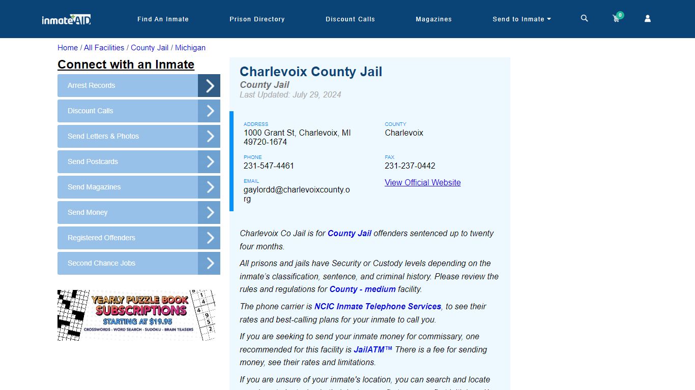 Charlevoix County Jail - Inmate Locator